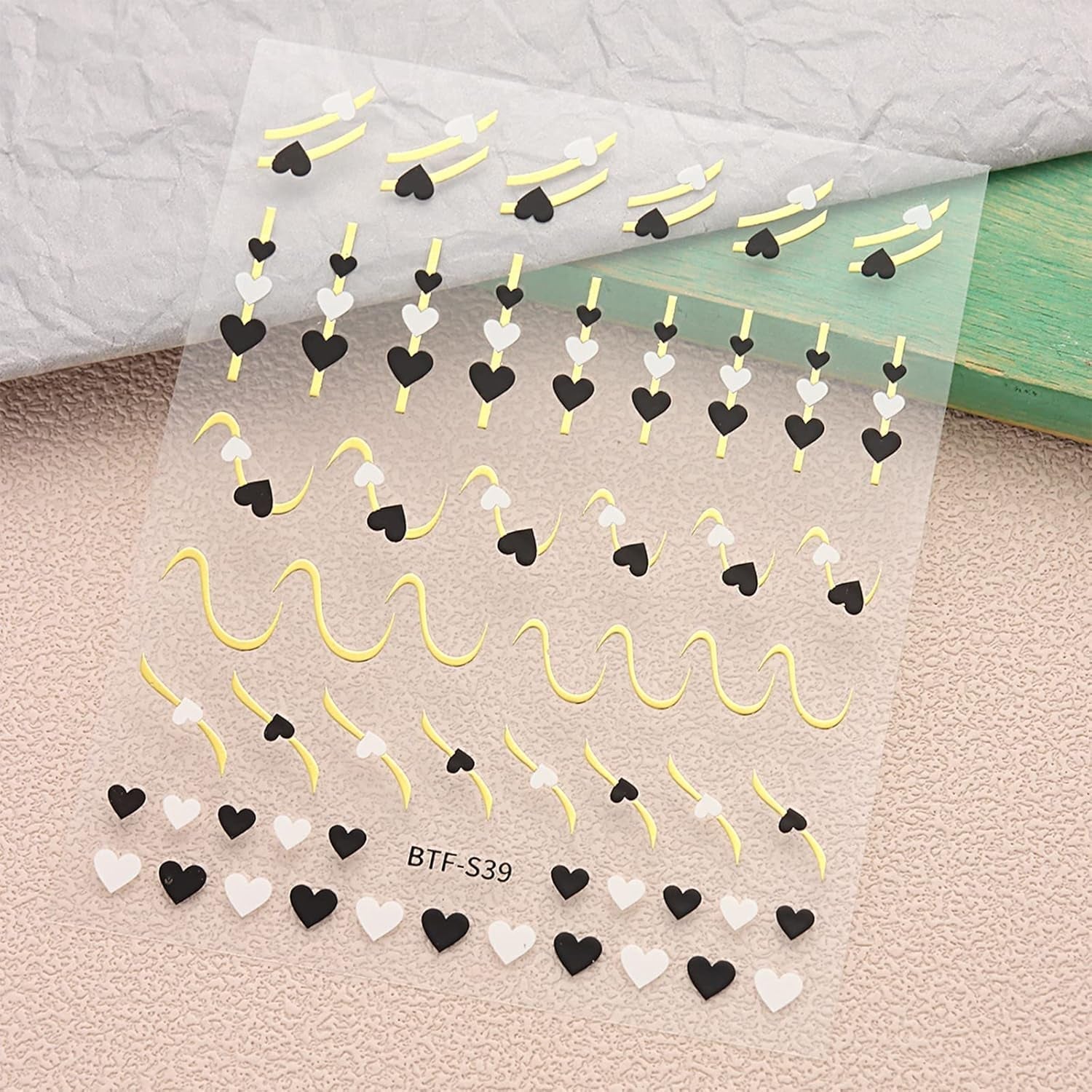 JMEOWIO Nagelsticker Herz Linien Blumen 9 Blatt Nail Art Sticker Selbstklebend Nagelaufkleber Bunte Decoratie Nageldesign Zubehör
