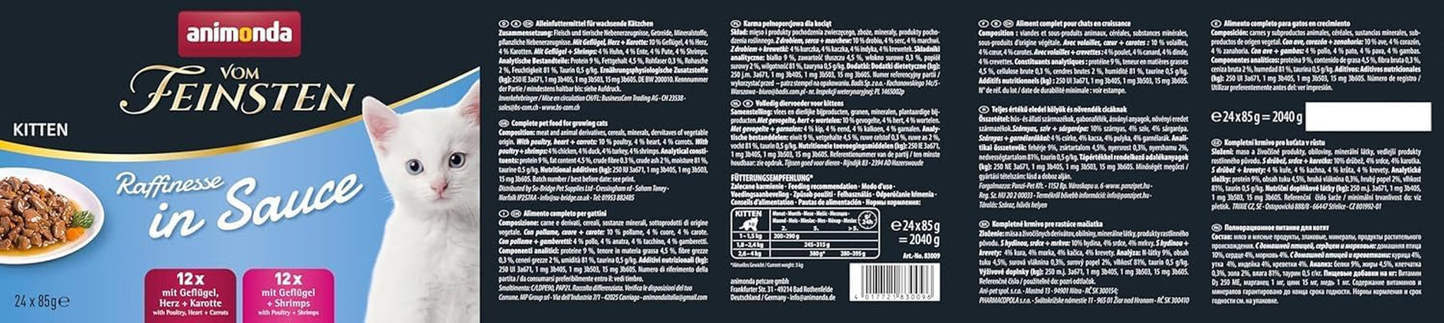 animonda vom Feinsten Premium Kitten Natvoer voor katten, Verfijnde smaken in saus, 24 zakjes (24 x 85 g), Hoogwaardig natvoer voor katten, suikervrij, Gemengde mix
