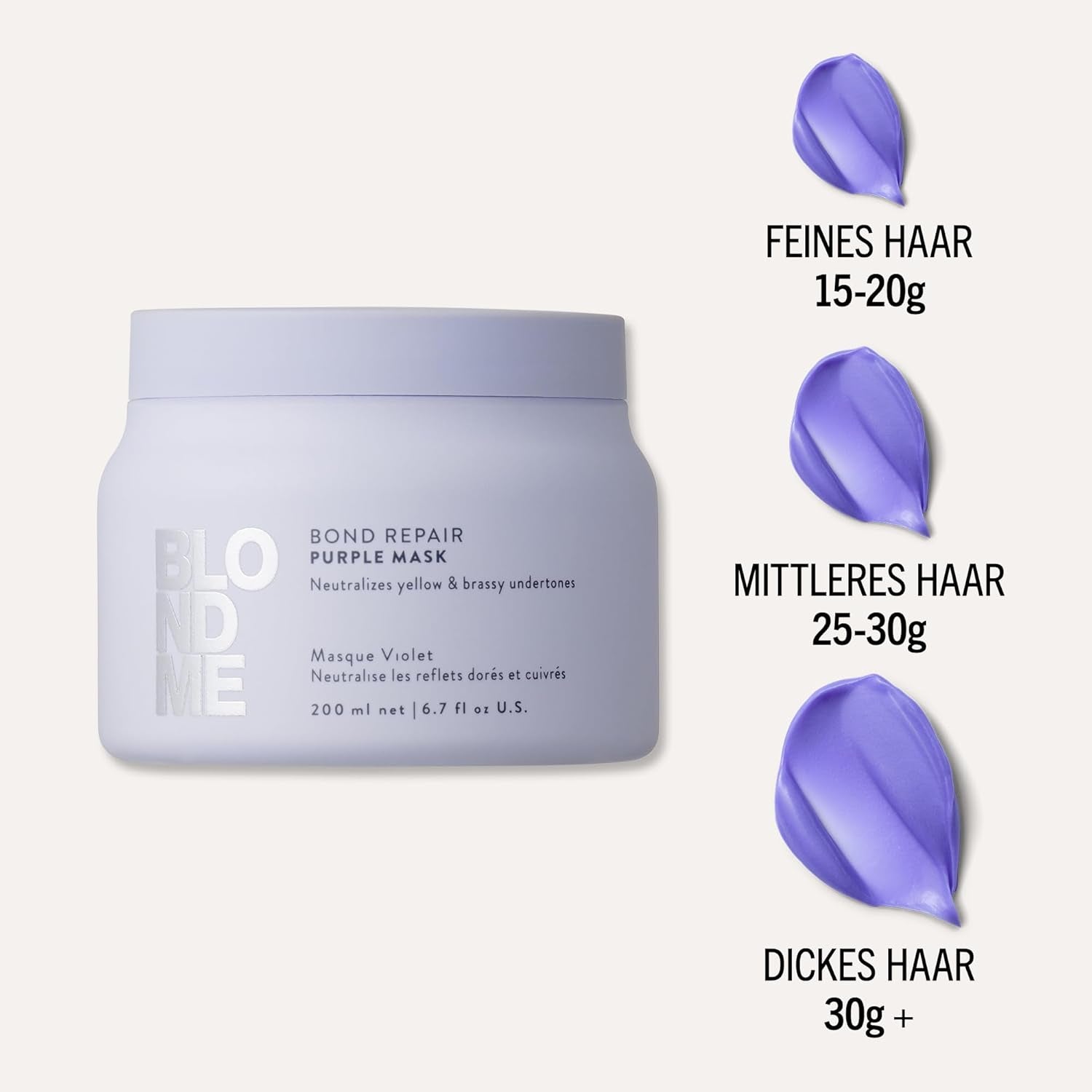 Schwarzkopf Professional BLONDME Bond Repair Purple Mask Masker voor koel haar Neutraliseert gele tinten voor geverfd, geblondeerd en licht haar Diep conditionerend en versterkend 200 ml Haarmasker Naty Shop