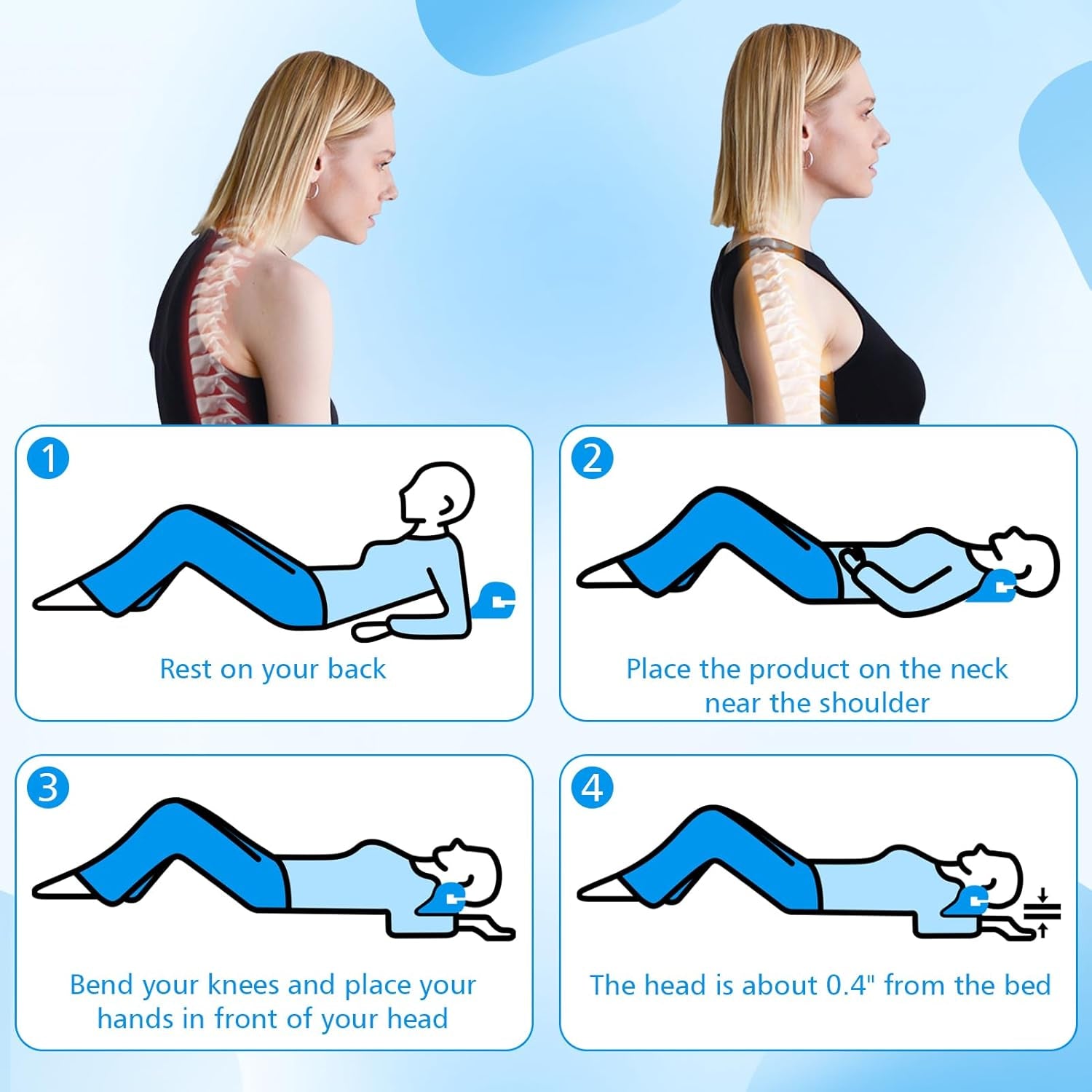 Nekstretcher 2.0, bewolkte nek Lefaya nekstretcher Orthopedische testwinnaar Nekstretcher om nekpijn te verlichten Premium nekbult Nekwolk corrigeert houding (blauw) Cervicale orthopedische kussens Naty Shop