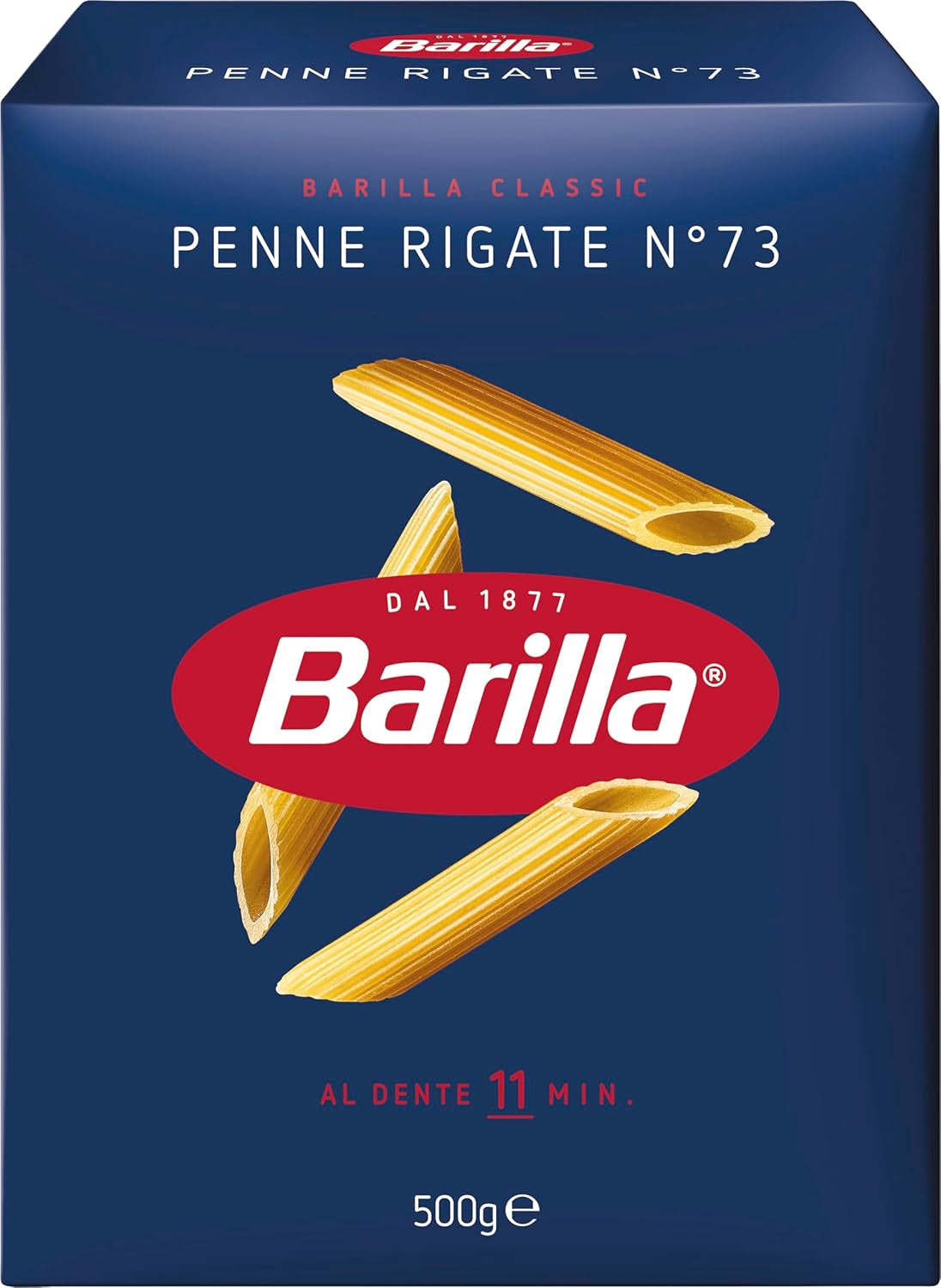 Pasta Barilla Klassiek Penne Rigate Nr. 73 van hoogwaardige durumtarwe, altijd beetgaar (1 x 500 g)