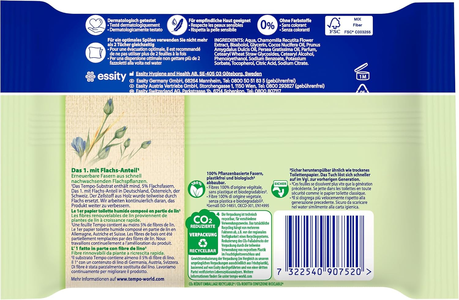 Tempo ''Gentle & Sensitive'' natte toiletdoekjes - Megapack - 16 pakjes van elk 42 doekjes - Duo Packs - Natuurlijke Aloë Vera - Hygiënisch papier, dermatologisch getest, huidneutraal