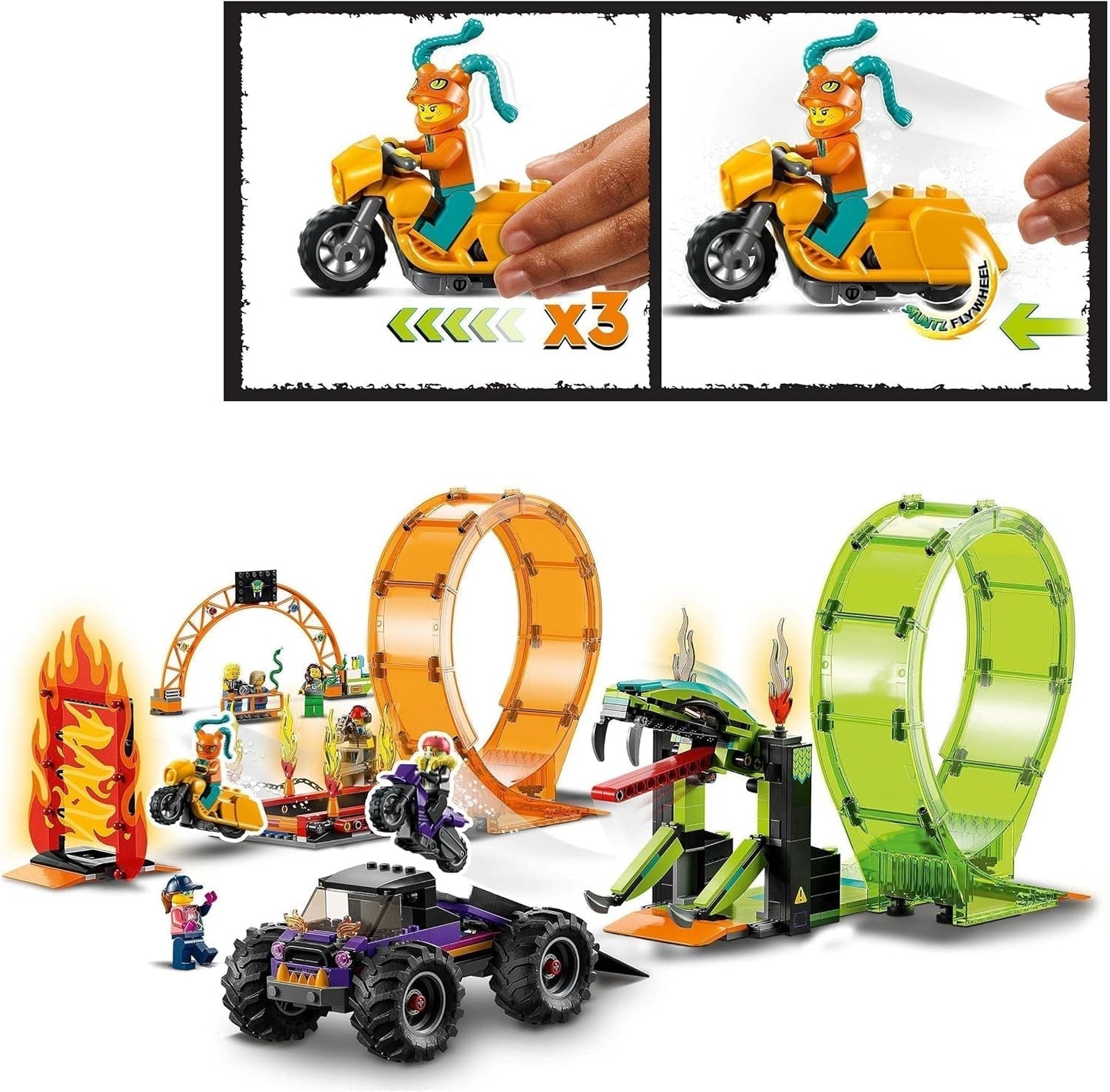 LEGO 60339 City Stuntz Stuntzshow dubbele loopingset, incl. oprit, monstertruck, 2X motorfiets en 7 minifiguren, speelgoed voor kinderen vanaf 7 jaar Bouwsets Besuche den LEGO-Store