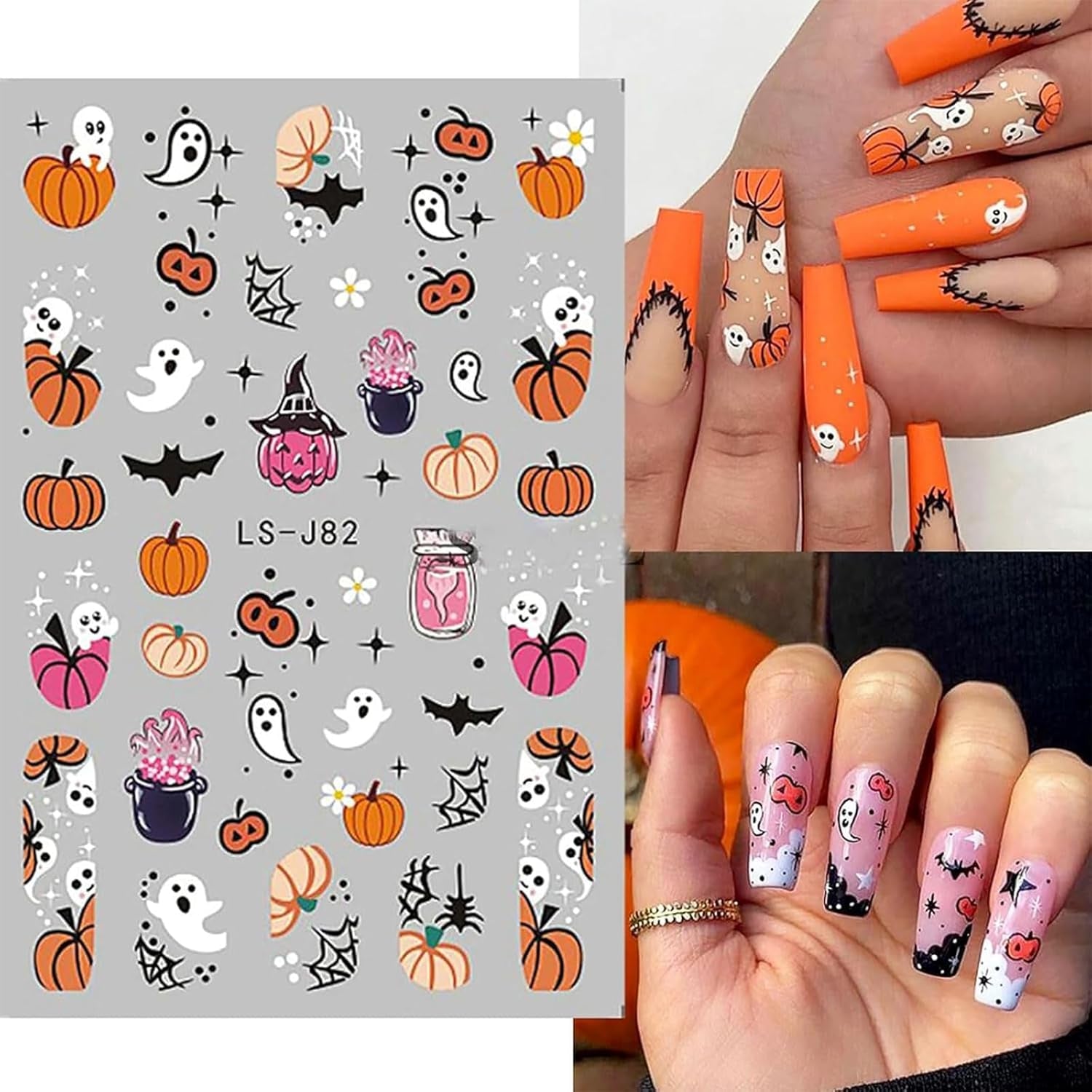 Nagelsticker Halloween, 8 Blätter Halloween Nagelsticker, Kürbis Nagelsticker, Nail Art, Nagel Charms, Nagel Zubehör, Nageldesign, Kerstmis (Typ A)