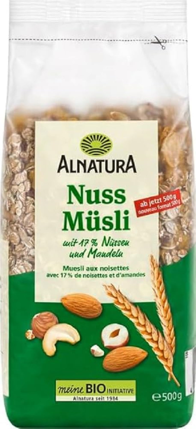 Bio Nuss Müsli Mit 17% Nüssen en Mandeln, 0,5 kg Cereale Naty Shop Standaardtitel