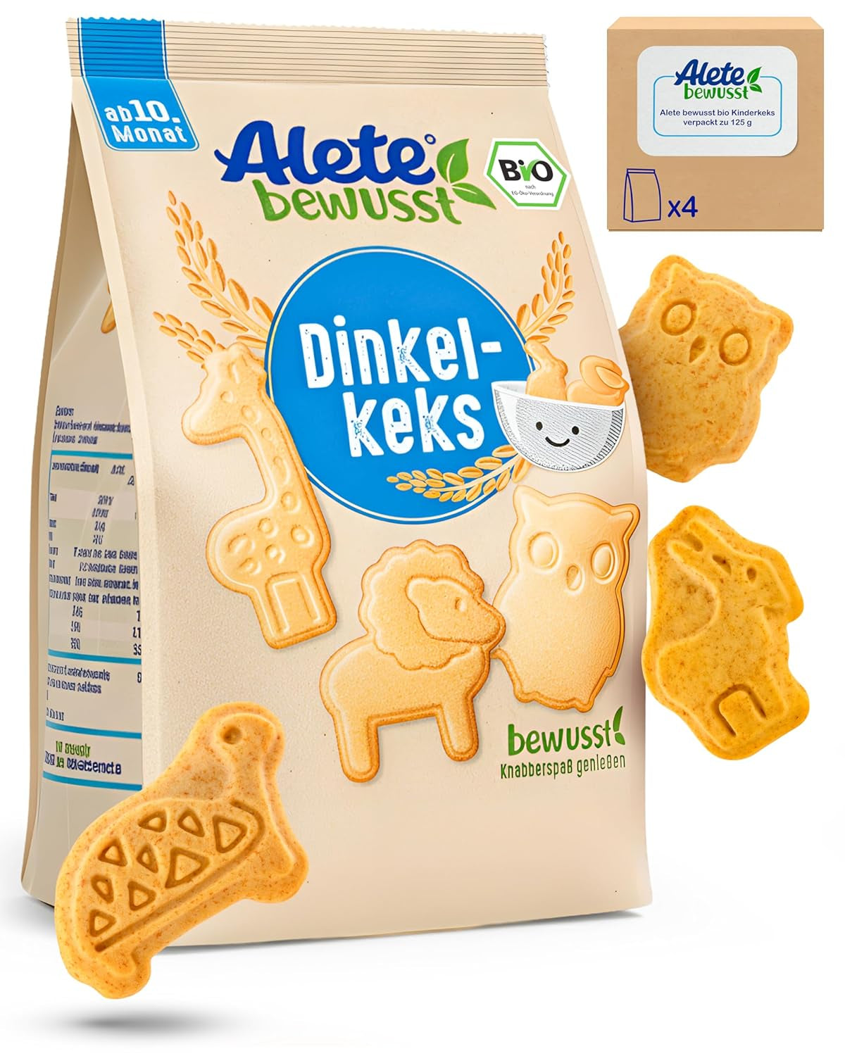 Alete Biologische Krokante Koekjes met Alac (4 x 125g) - Krokante Alac Koekjes voor baby's, palmolievrij, vanaf 10 maanden
