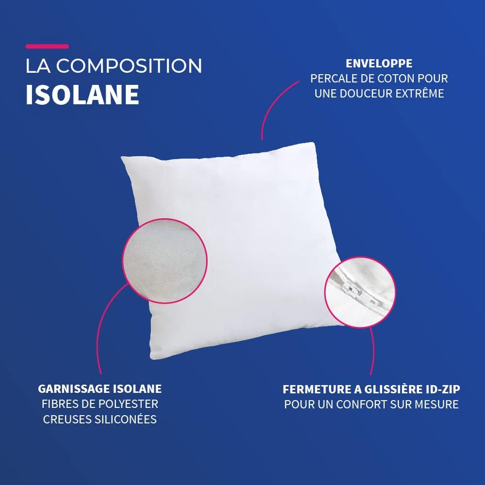 Blue Câlin Set of 2 Pillows with Firm Comfort "Alaska", Super Filling, 100% Cotton Percale Envelope, White, 65 X 65 cm Square Shape Naty Shop Standard Pillows