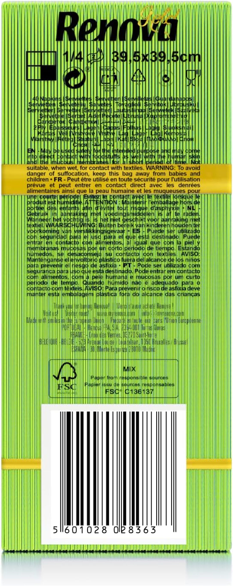 Renova papieren servetten, goud, groen, 40 stuks