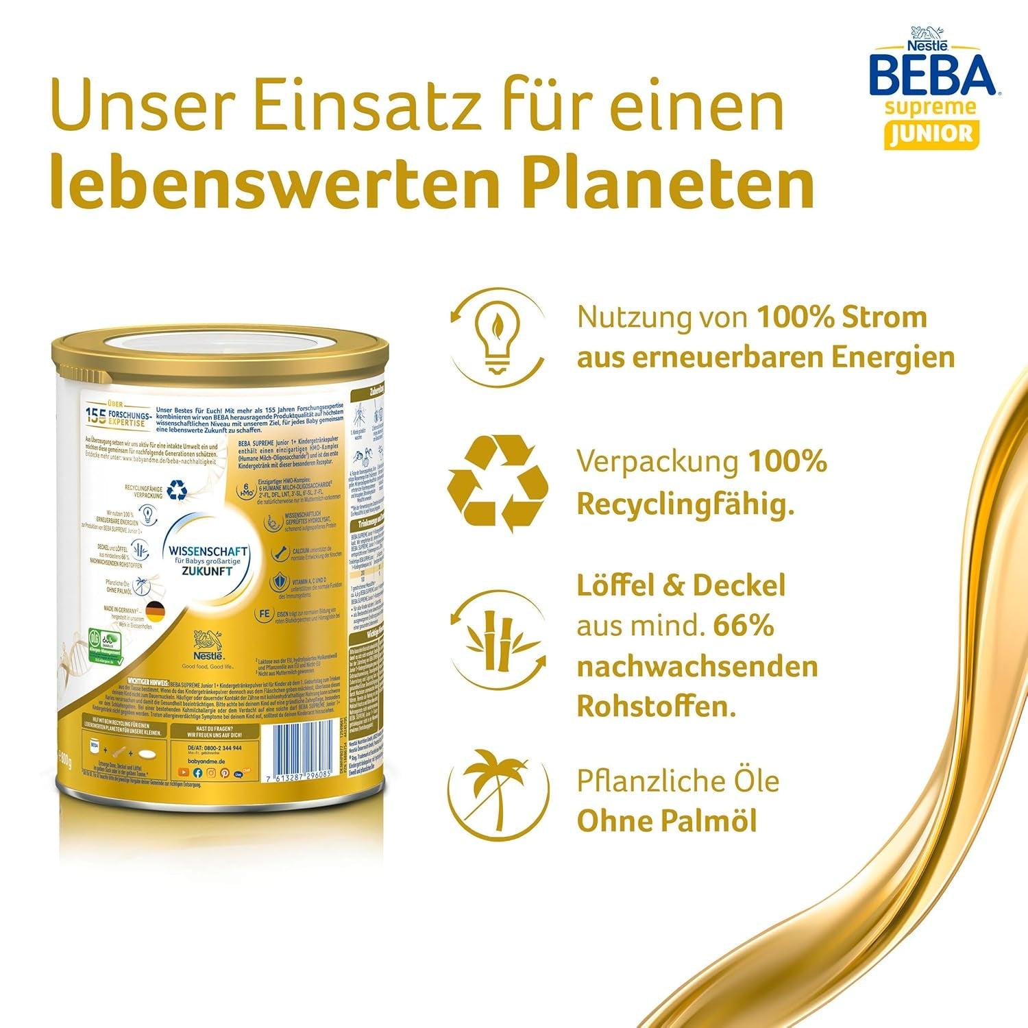 BEBA SUPREME JUNIOR 1 Plus - Drank voor kinderen vanaf 1 jaar, met complex 6 HMO, lactosevrij, palmolievrij, visolievrij, voeding voor kleine kinderen, babymelkpoeder, verpakking van 6 (6 x 800g)