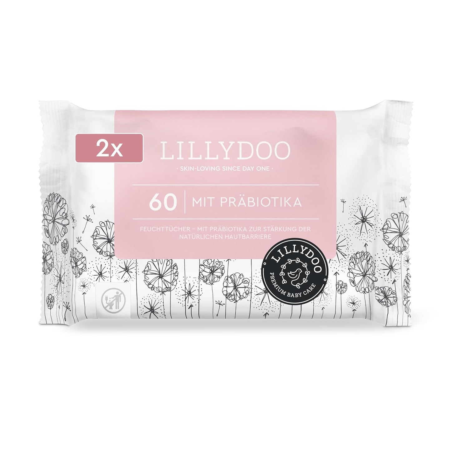 LILLYDOO Groene vochtige doekjes, 600 stuks (10 x 60), 100% plasticvrij, scheurbestendig doekje - geurvrij, zacht en natuurlijk, zachte reiniging voor de gevoelige huid, dermatologisch getest