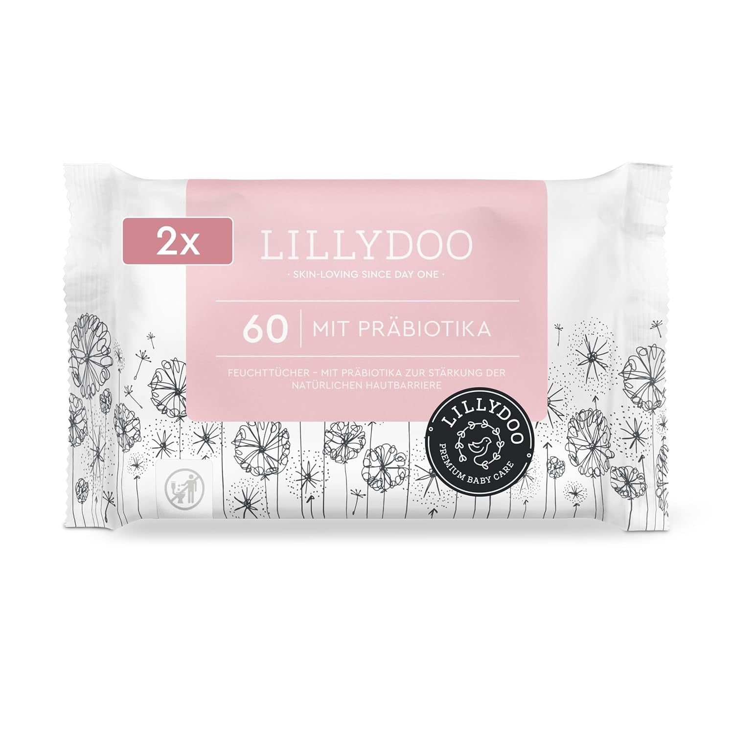 LILLYDOO Groene vochtige doekjes, 600 stuks (10 x 60), 100% plasticvrij, scheurbestendig doekje - geurvrij, zacht en natuurlijk, zachte reiniging voor de gevoelige huid, dermatologisch getest