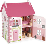 Janod - Mademoiselle houten poppenhuis, 3 verdiepingen en 11 accessoires, speelgoedreplica, stimuleert de verbeelding, vanaf 3 jaar, J06581, Pink Naty Shop klassieke poppenhuizen