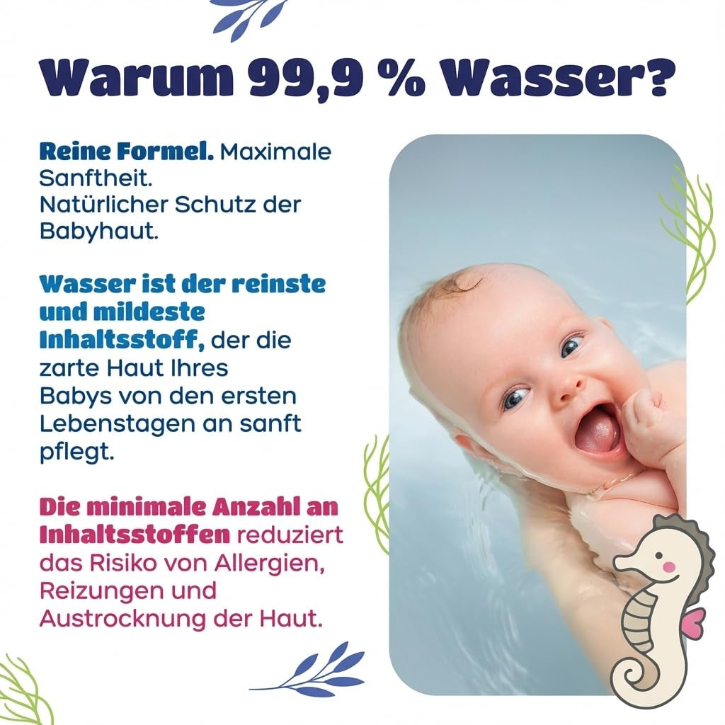 Kindii Water Care Vochtige doekjes - Aqua Babydoekjes - 100% viscose, 99,9% water, grapefruitextract, sjaalmaat 150x200, 100% biologisch afbreekbaar, plasticvrij, reinigingsdoekjes voor de gevoelige huid