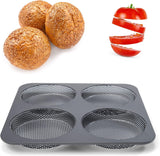 Hamburgerbrötchen, Perforiert, Antihaftbeschichte, 4 Runde Mulden Mit Je 12 Cm, Pfannengröße 28 X 28 Cm, 2.5 Cm Tief, Mittelgroß, Schwarz Vormen en bakplaten Naty Shop