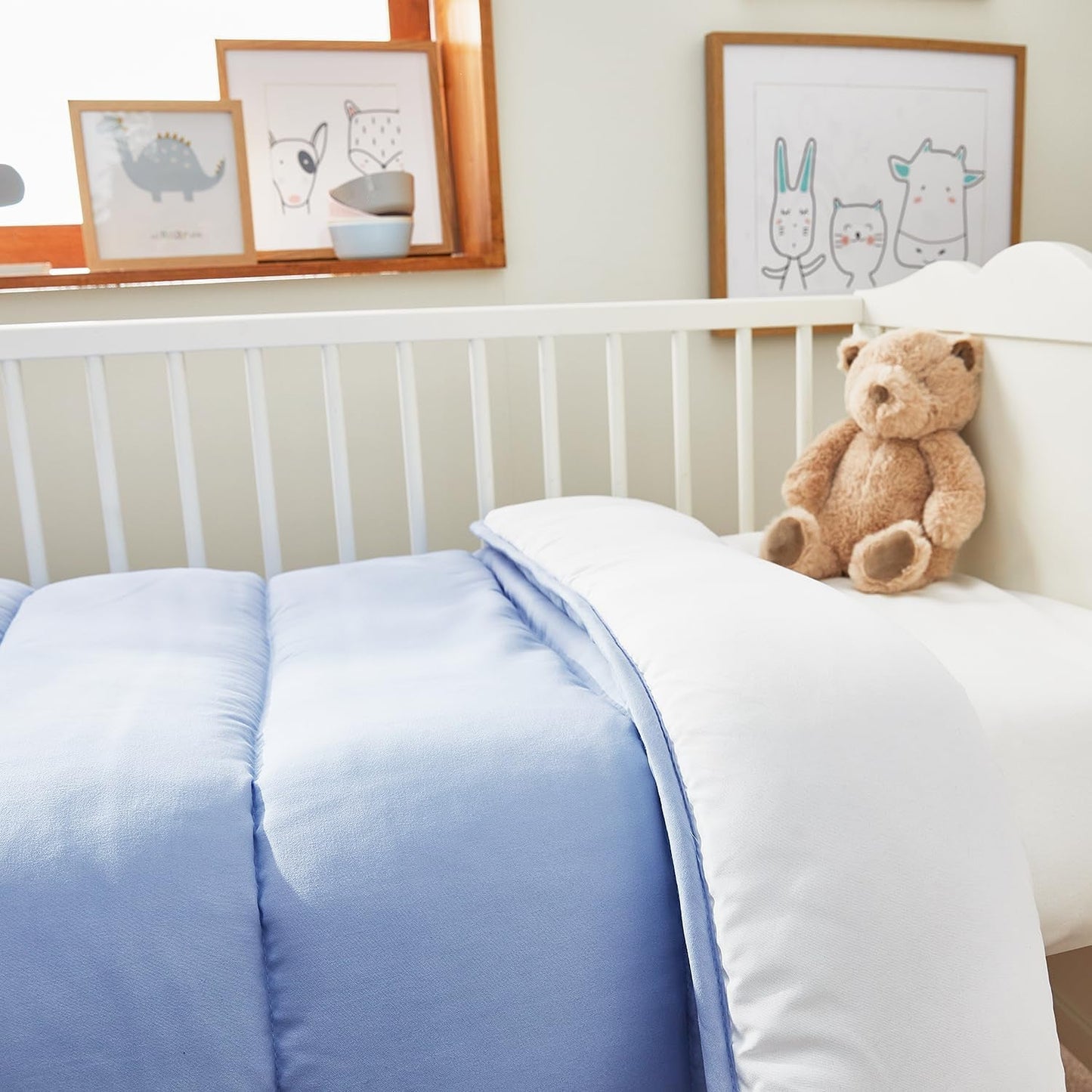 Pikolin Home - Omkeerbaar dekbed 300 G - Tweekleurige Scandinavische vulling - Voor kinderbedje 60 - Met veren gevuld, warm, ademend, blauw/wit, 100 X 120 cm Dekbedden en dekbedden Naty Shop