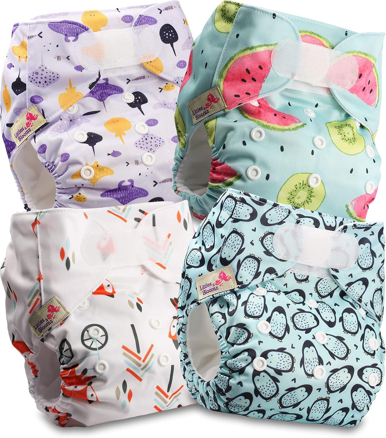 Littles and Bloomz herbruikbare luier FLV2-0602, standaard klittenbandsluiting, 6 luiers