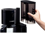 Bosch Styline TKA8013 filter-espressomachine, aromasensor, 1,25 l glazen karaf met aromabehoud, 10-15 kopjes, automatische uitschakeling, ontkalkingssysteem, antidruppelsysteem, roterende filterhouder, 1160 W, zwart