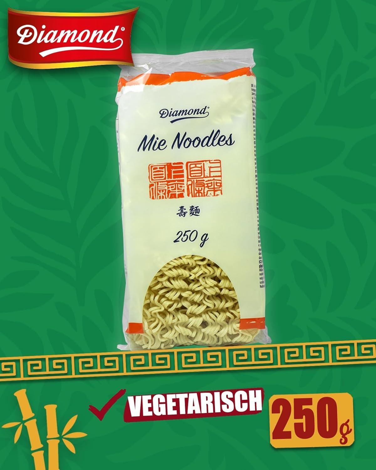 DIAMOND Mie Noodles, tarwenoedels zonder ei, snel en gemakkelijk te bereiden, vegetarisch - 8 x 250 g