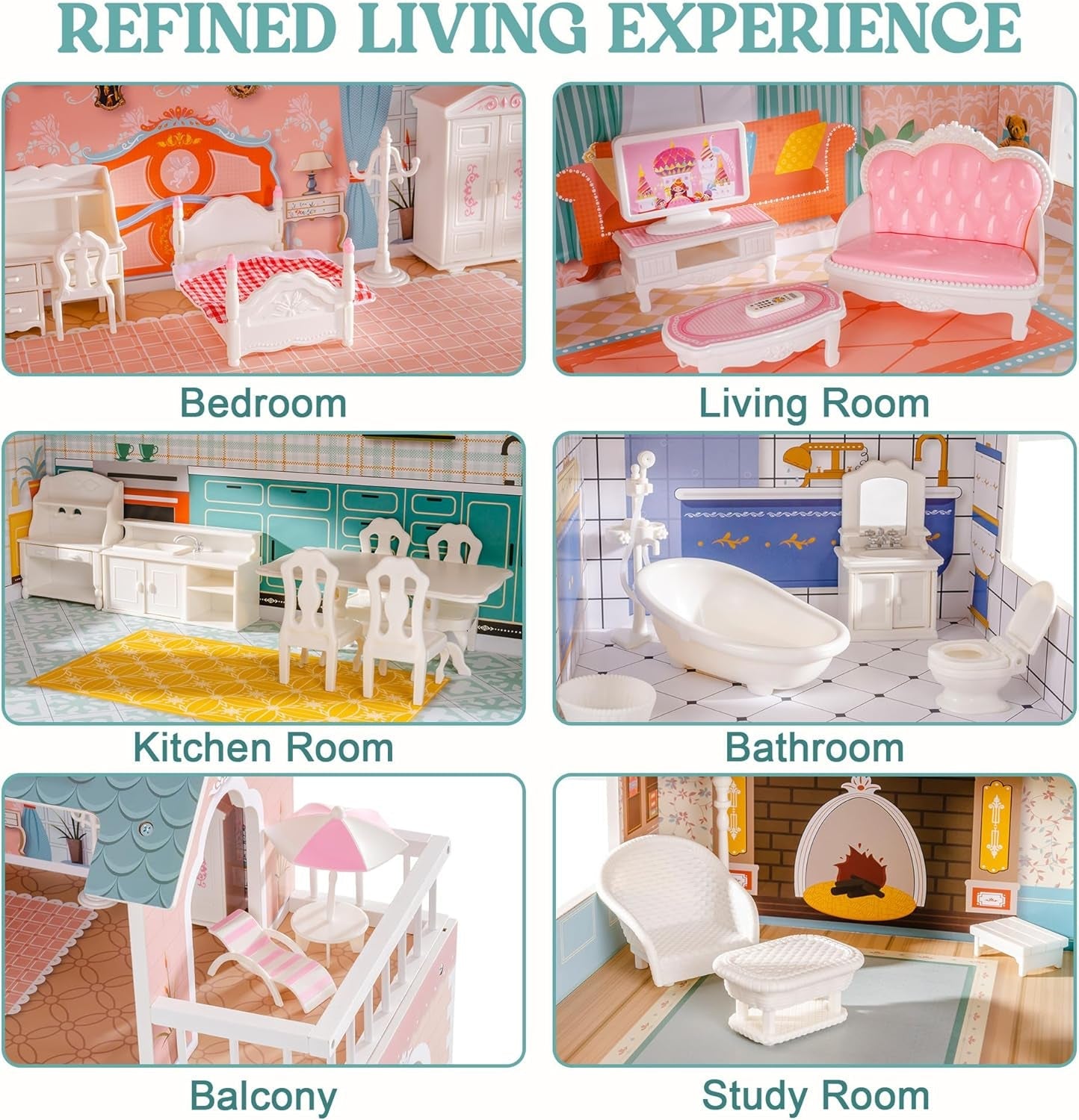 ROBUD Houten poppenhuis met meubels en accessoires Meisjeshuizen Speelhuis Kinderspeelgoed