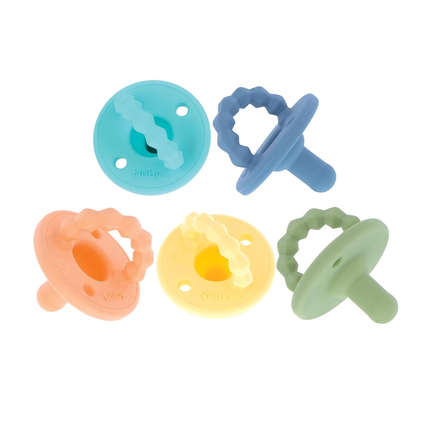 Nuby – Set van 5 zachte siliconen orthodontische fopspenen en fopspenen | 3 modellen voor dag en nacht | 2 modellen die gloeien in het donker | BPA-vrij | Borstachtige vorm | Voor 18-36 maanden