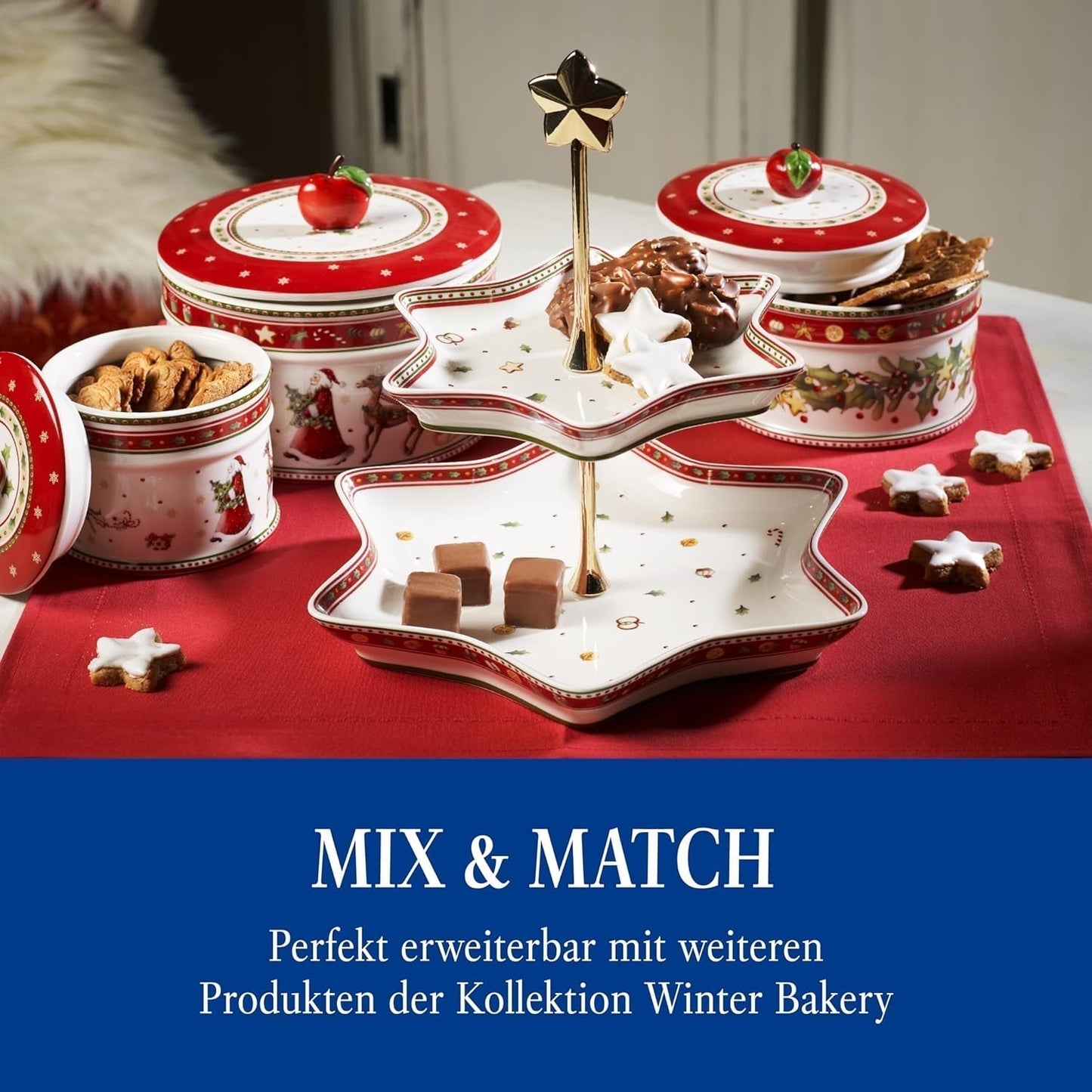 Villeroy & Boch - Winter Bakery Delight Kleine opbergdoos, keramische kerstkoekjesdoos, kerstdoos, koekjesdoos, koekjesdoos, keramische doos met deksel, snoepopslag, premium porseleinen voedselopbergdozen Naty Shop
