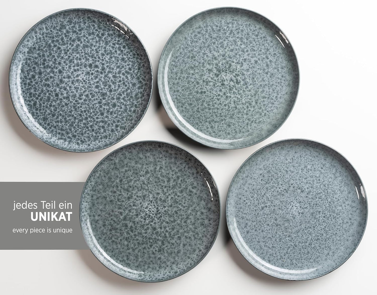 MÄSER 934110 Filippa serie, Keramisch servies voor 4 personen, Modern gecombineerd servies met 16-delig; Borden, schalen en kopjes met reactief glazuur in groen en zwart, Steengoed, Groen