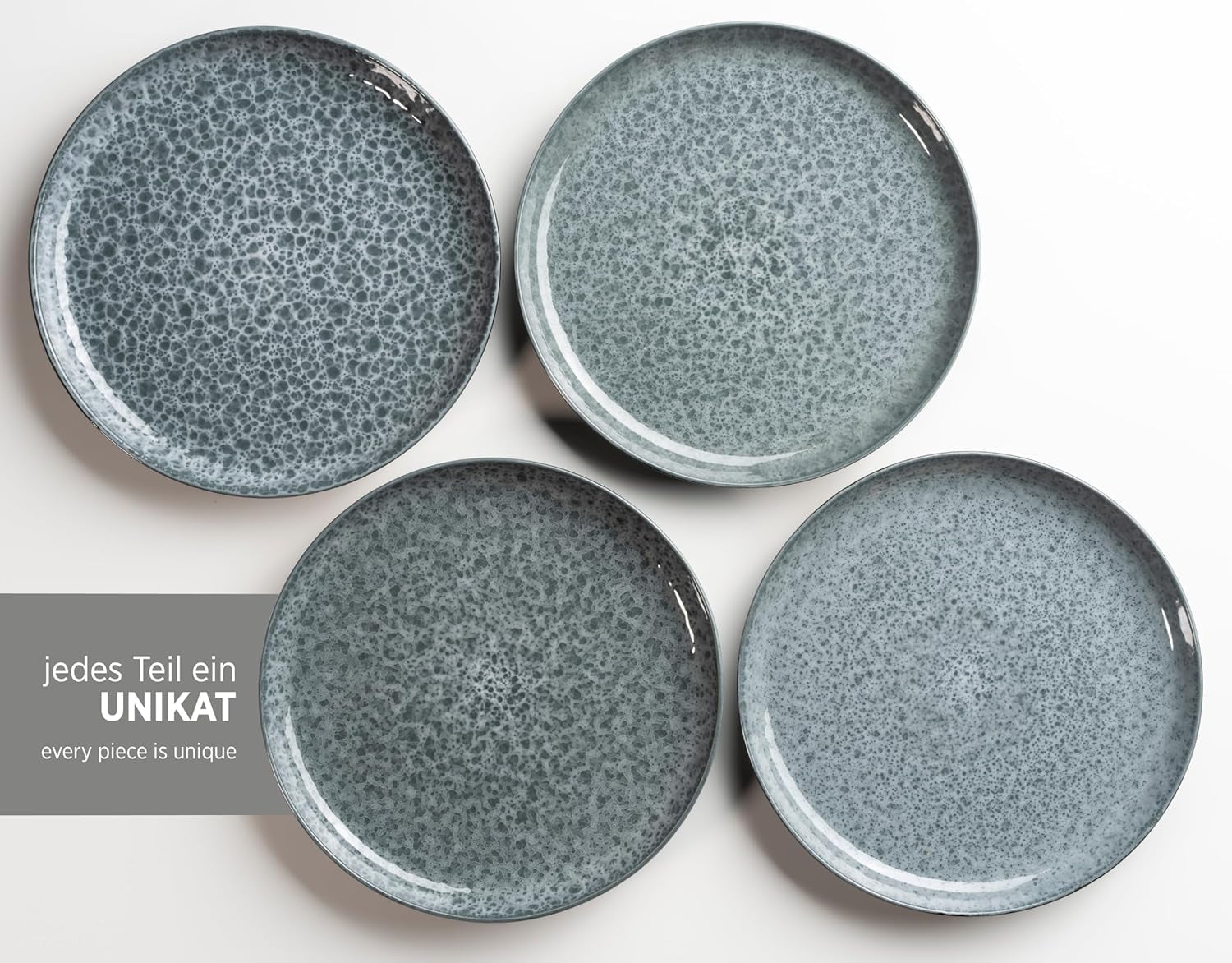 MÄSER 934110 Filippa serie, Keramisch servies voor 4 personen, Modern gecombineerd servies met 16-delig; Borden, schalen en kopjes met reactief glazuur in groen en zwart, Steengoed, Groen