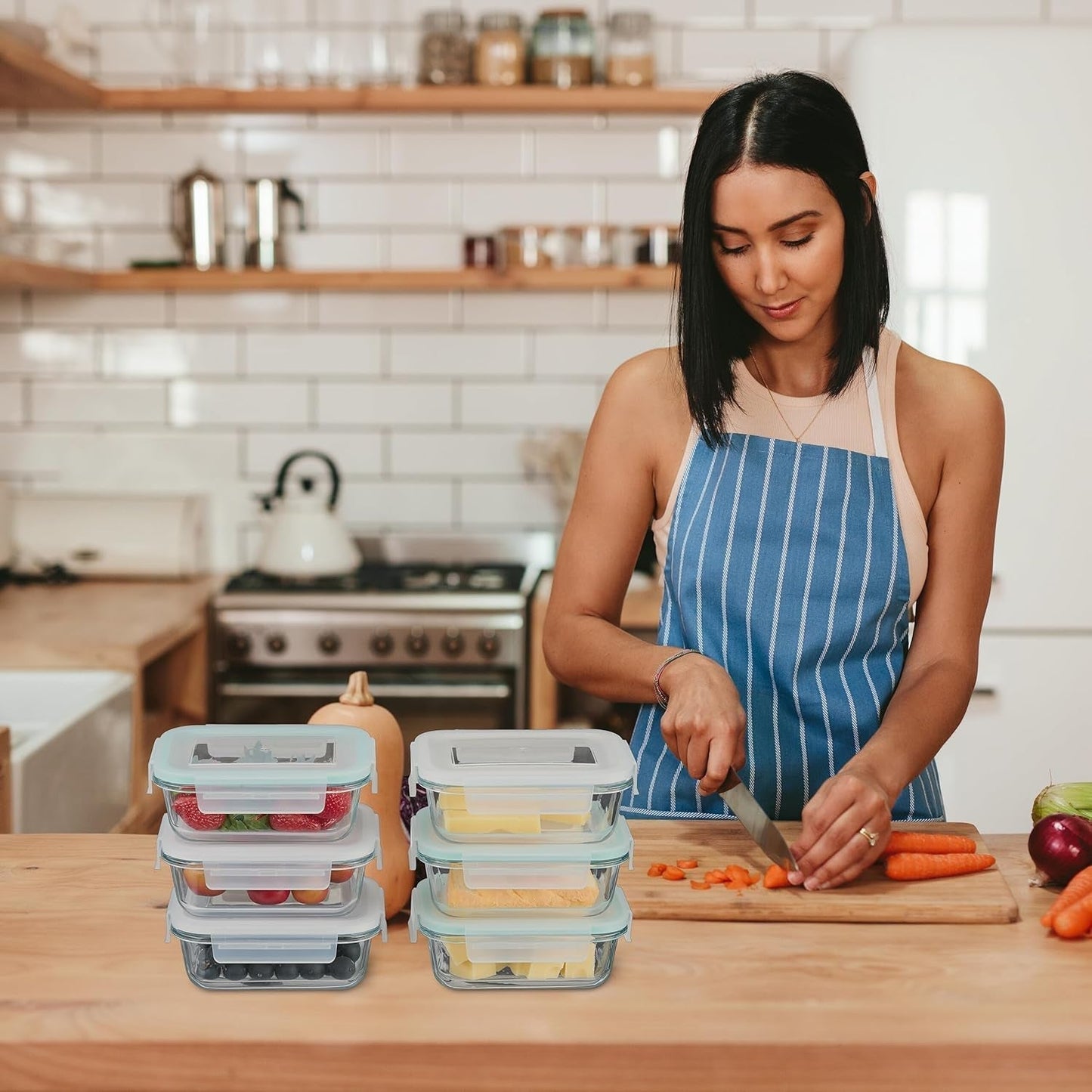 Relaxdays glazen containers met deksel, set van 6, 370 ml, voedselbewaarcontainers, plastic deksel, luchtdicht, glazen pot, transparante voedselbewaardozen Naty Shop