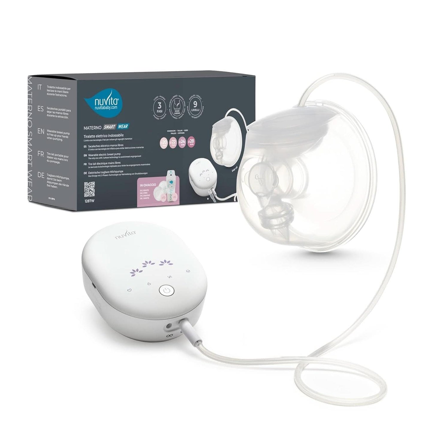 Nuvita Materno Smart Wear 1287W - Handsfree draagbare elektrische borstkolf - 3-fasentechnologie, aanpasbaar, draagbaar, conversiekit voor dubbele borstkolven beschikbaar Accessoires Voeding en borstvoeding Bebe Naty Shop