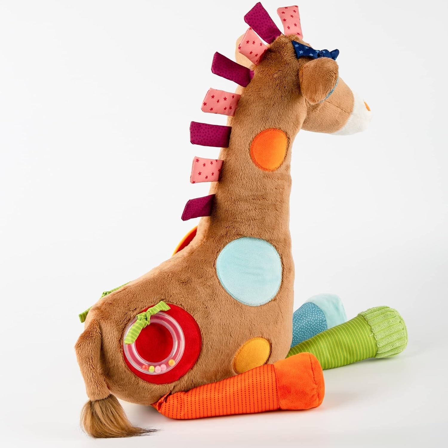 SIGIKID 42863 Giraffe XXL babyspeelgoed, PlayQ educatief speelgoed, knuffel met bijtring, rammelaar, spiegel, piepend, voor baby's en kinderen vanaf 3 maanden, veelkleurig/giraffe 72 cm speelgoed Bebe Naty Shop