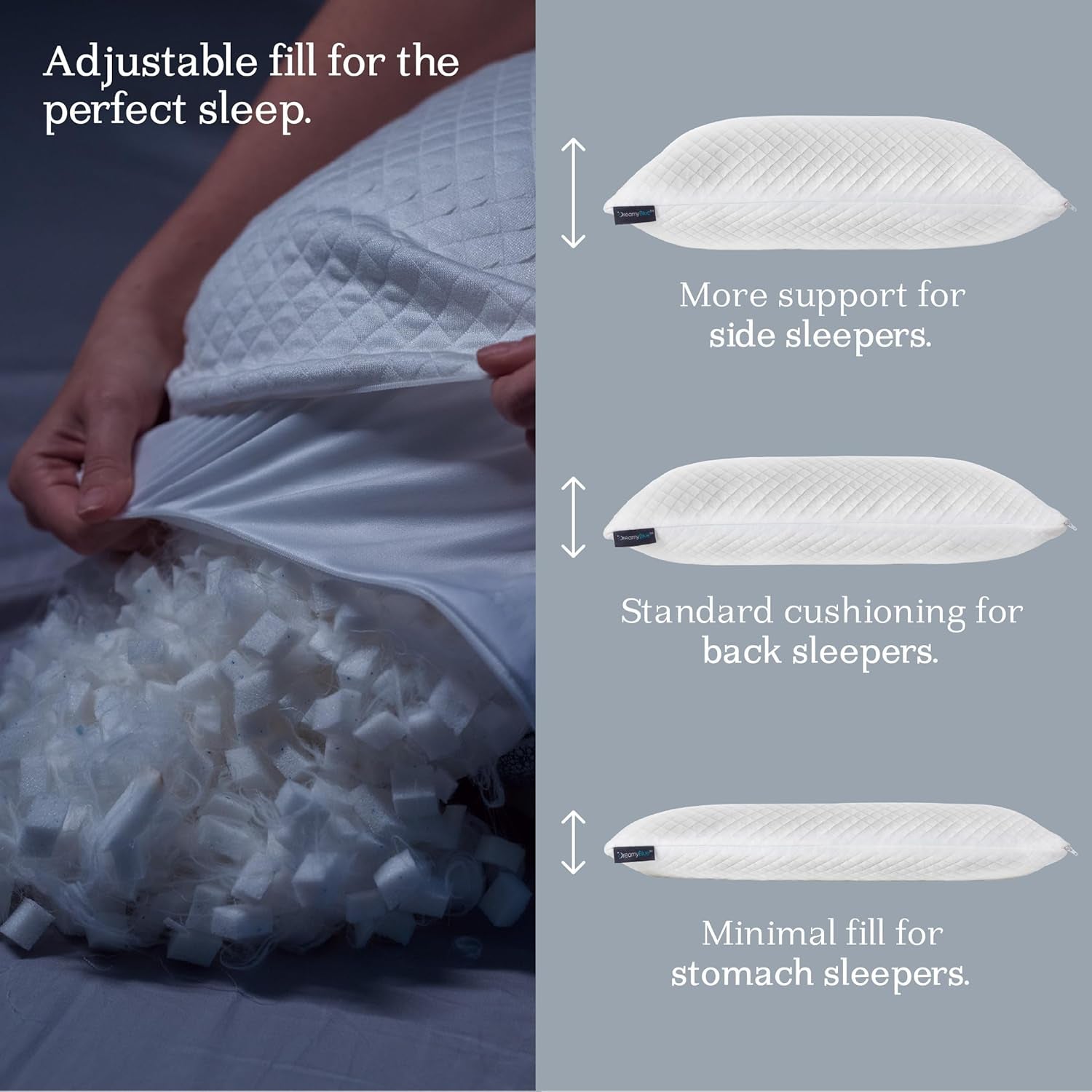 Dreamyblue Premium Slaapkussen - Geraspte Memory Foam Vulling [Verstelbare Loft] Wasbare Bamboe gewonnen Viscose Hoes - Voor Glijdende Zijden, Rug en Buik - Naty Shop Standaard Kussens