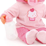 First Words pop met slaapogen, spreekt 24 babygeluiden, met pop en fles, 38 cm, roze/gestreept Naty Shop Dolls