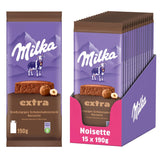 Milka Extra Noisette – Alpenmelkchocolade met delicate en romige hazelnootvulling – 15 x 190 g