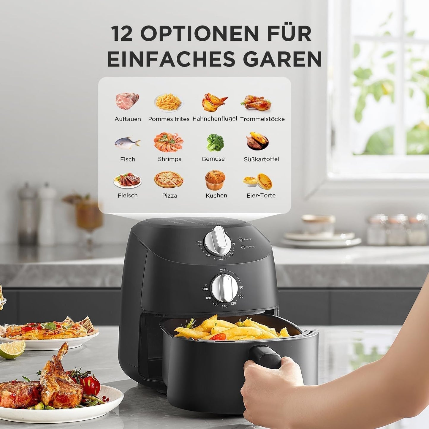 Midea Heteluchtfriteuse 2L, 1150W Airfryer, olievrij, Heteluchtfriteuse, Automatische uitschakelfunctie Huishoudelijke Apparaten Naty Shop