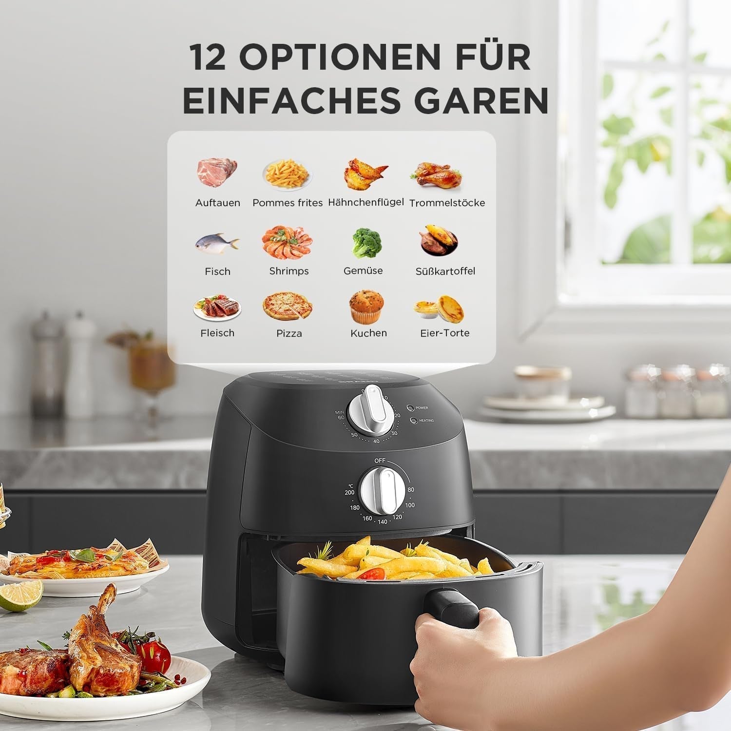 Midea Heteluchtfriteuse 2L, 1150W Airfryer, olievrij, Heteluchtfriteuse, Automatische uitschakelfunctie Huishoudelijke Apparaten Naty Shop