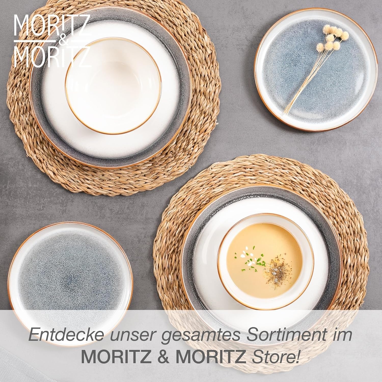 Moritz & Moritz TARENTO 24-delige serviesset voor 6 personen, grijs - Elegante hoogwaardige aardewerken bordenset - De serviesset bestaat uit 6 dinerborden, 6 dessertborden, 6 dinerborden en 6 kopjes