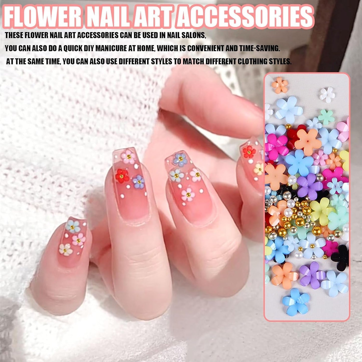 3D bloem nagelbedels, 12 rasters acrylhars bloem en goud zilveren kralen nagelstenen, bloem gelnagels, bloem nageldecoraties voor vrouwen en meisjes, doe-het-zelf-manicure-accessoires