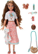 Vaiana-pop met accessoires, 29 cm, 13 scharnierpunten, officieel gelicentieerd door Jakks Pacific. Compleet met combineerbare accessoires en een sprankelende Mickey-ring!