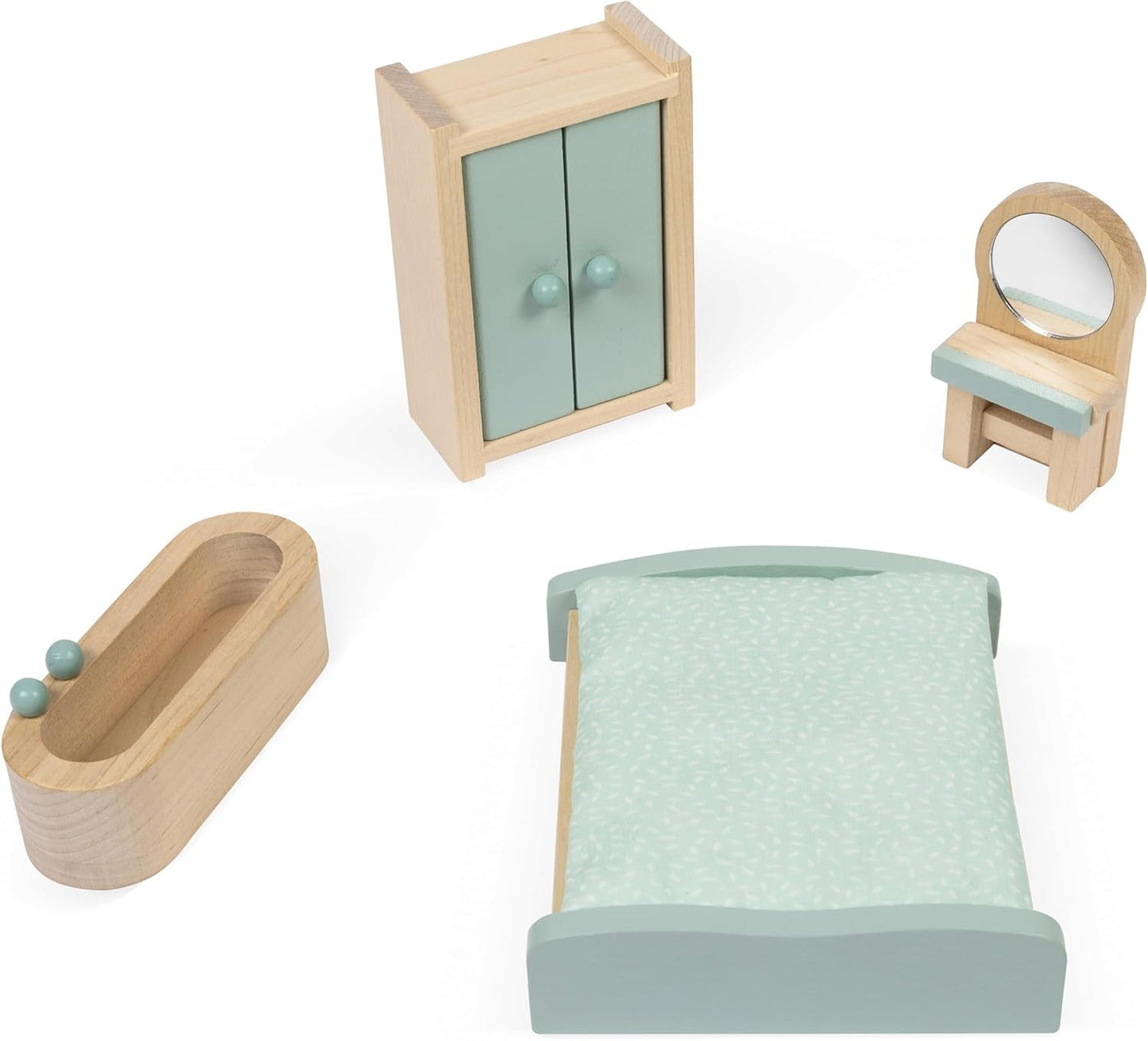 Janod - Mijn eerste houten poppenhuis - 10 accessoires - Poppenmeubels - Magnetische deuren en afneembaar dak - FSC-gecertificeerd houten speelgoed - Vanaf 3 jaar