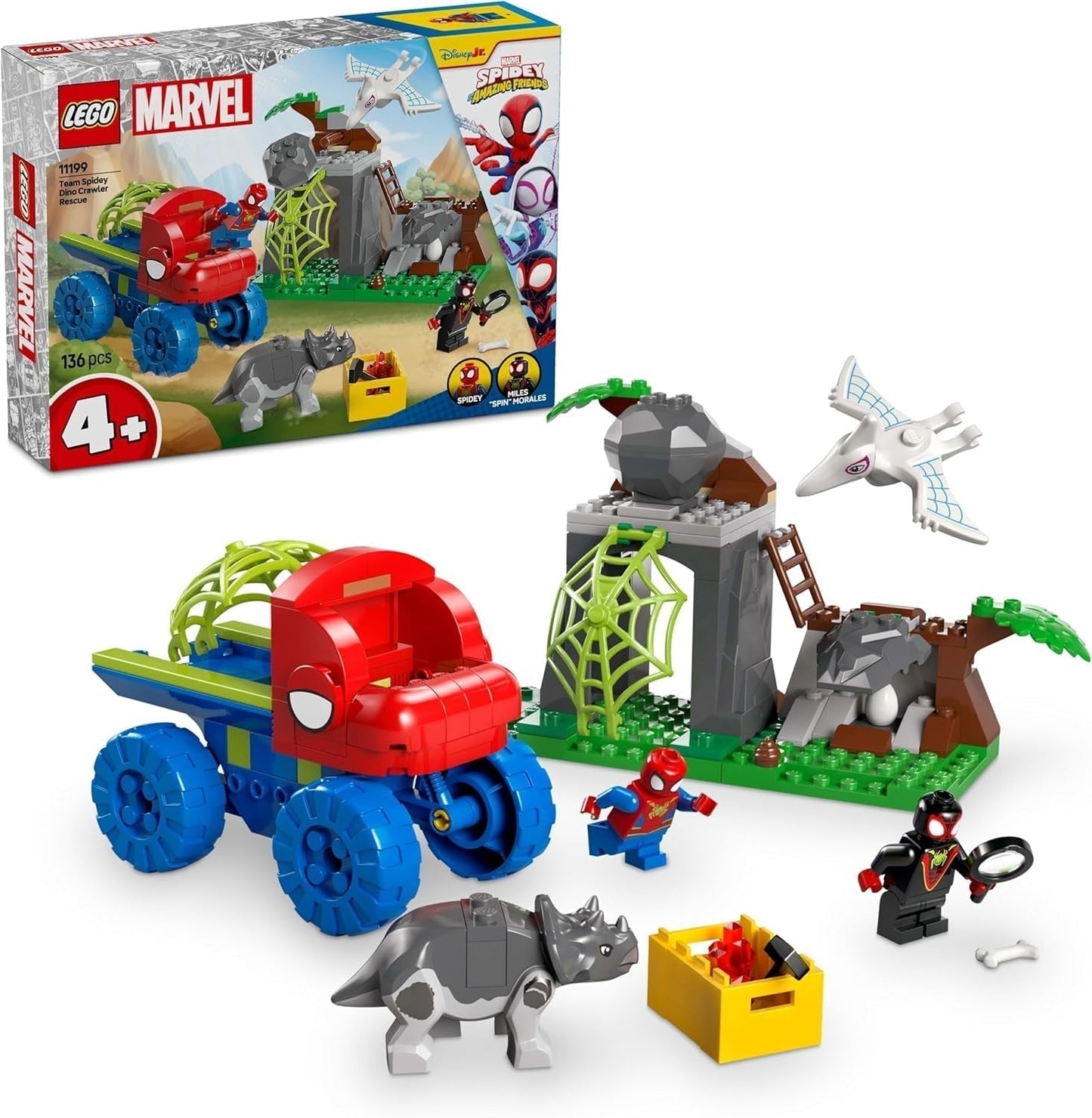 LEGO Marvel Spidey's team op reddingsmissie in de Dino Truck Bouwbare superheldenauto Speelgoedavontuurset voor kinderen 4+ Spidey en zijn supervrienden 11199 Bouwsets Bekijk de LEGO-Store standaardtitel