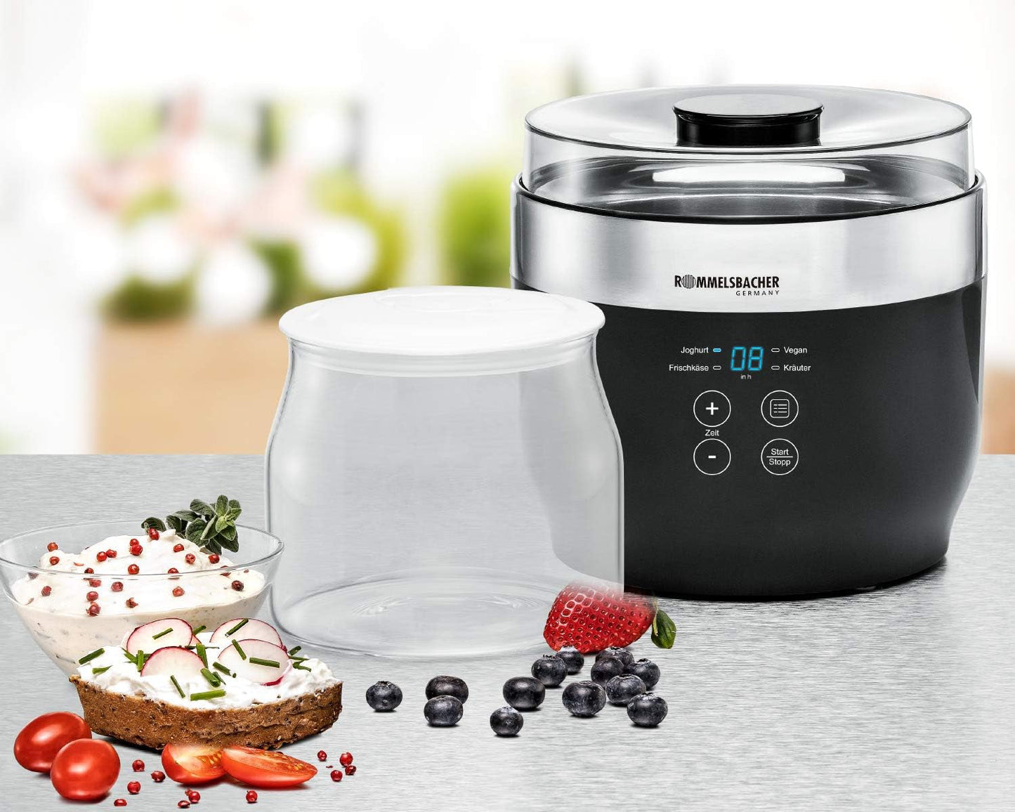 Rommelsbacher JG 1 reservepot voor yoghurt- en roomkaasmaker JG 80-1,2 liter met deksel (2 stuks) Voedselbewaardozen Naty Shop