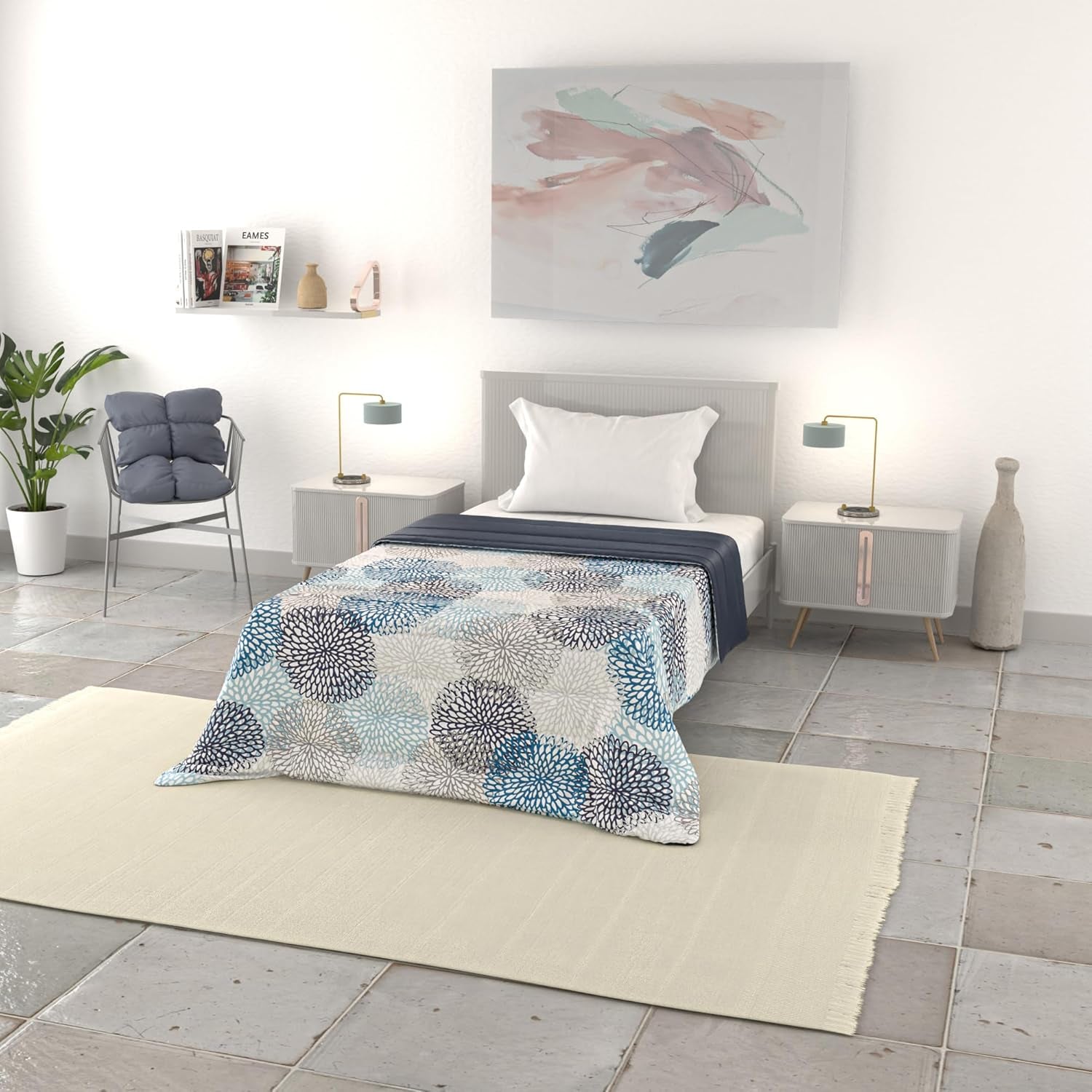 Basic zomerdeken, microvezel, jeansstrepen, 200X240Cm Quilts en quilts Naty Shop Soffioni Blu 200X240Cm