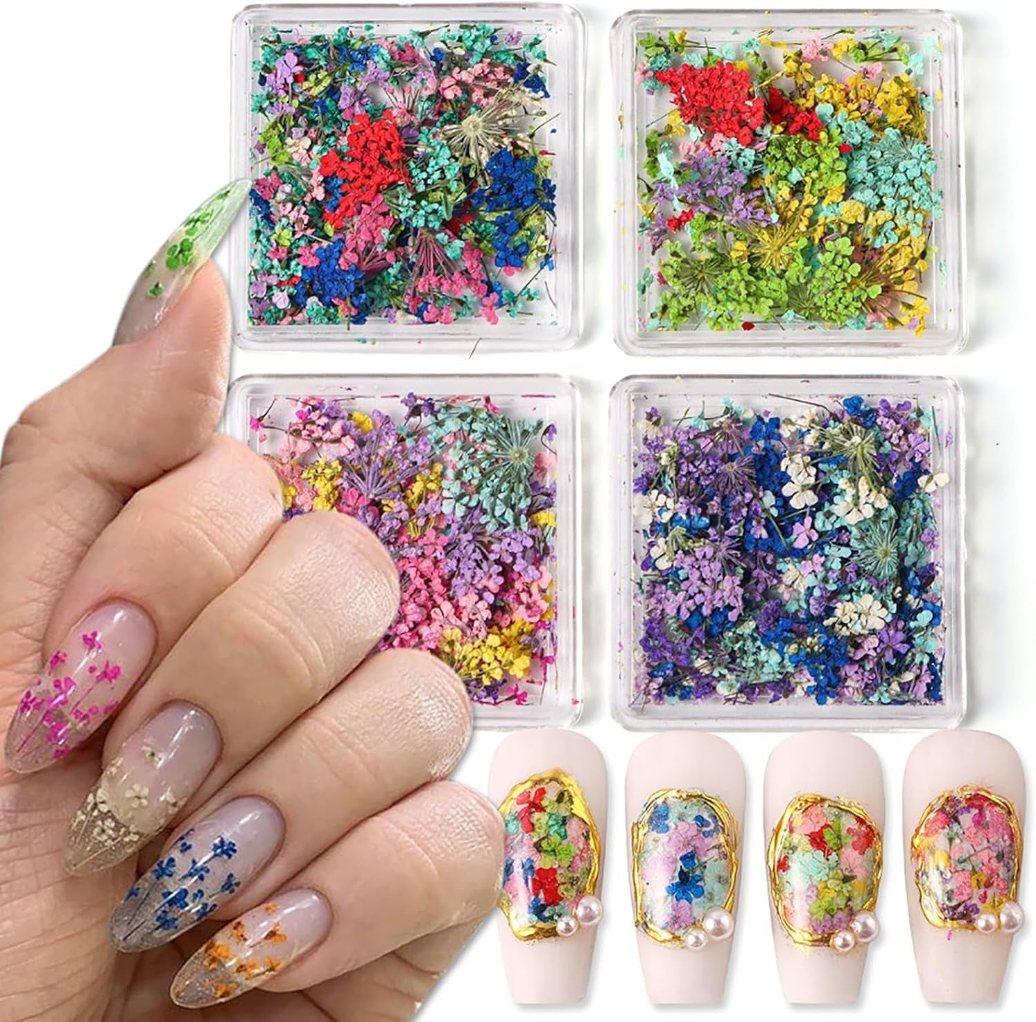 Gedroogde bloemen voor nagels 8 potten 3D gedroogde bloemen voor nagels Natuurlijke kleurrijke nagelstickers Gedroogde bloemen Nagelaccessoires voor nageldecoratie DIY ambachten