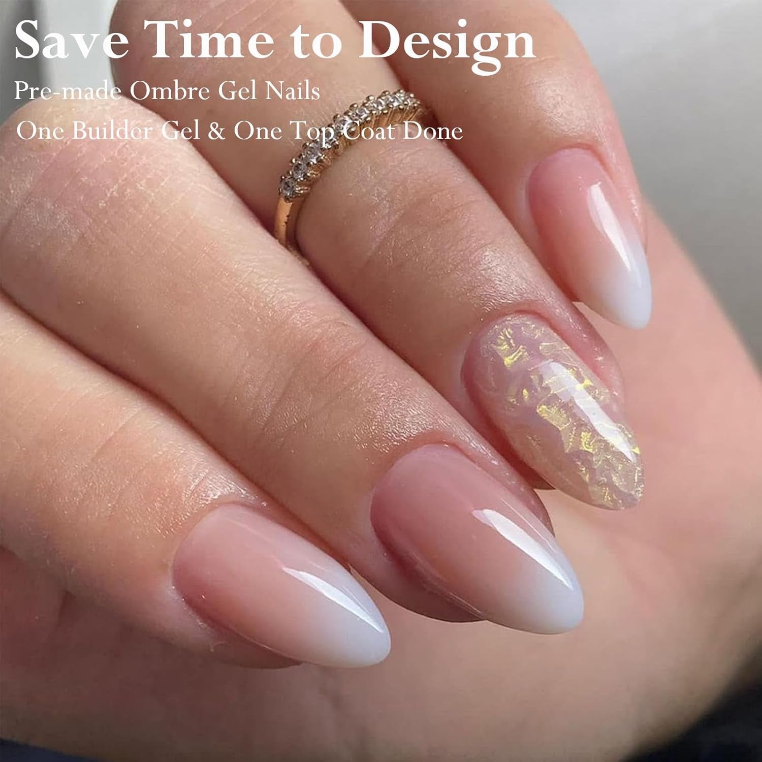Kunstnagels set - 240 stuks Franse nepnagels lijm op - roze wit gradiënt ontwerp kunstnagels volledige dekking zachte gel natuurlijk en comfortabel om te dragen (roze amandel)