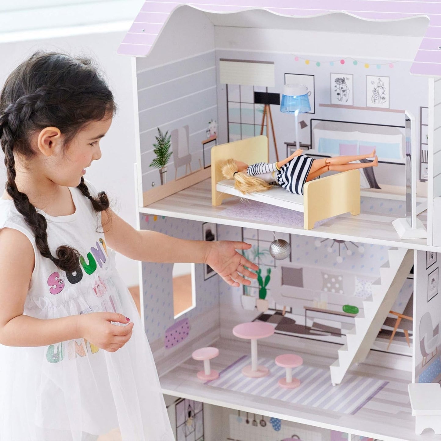 Teamson Kids Olivia's Little World gigantisch poppenhuis met 16 poppenaccessoires, houten poppenhuis met meubilair, 3 verdiepingen, 30 cm poppenhuis voor kinderen, vanaf 3 jaar