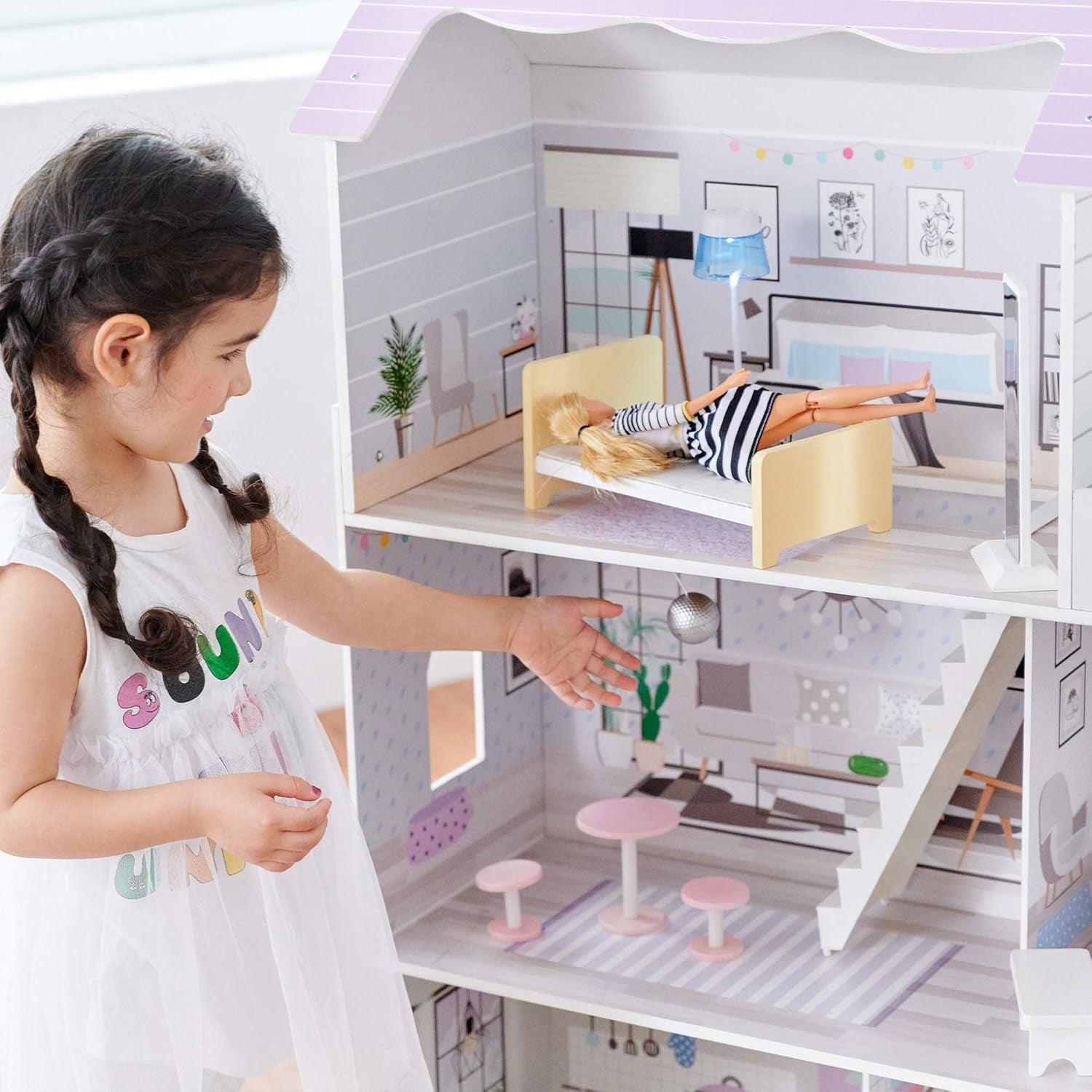 Teamson Kids Olivia's Little World gigantisch poppenhuis met 16 poppenaccessoires, houten poppenhuis met meubilair, 3 verdiepingen, 30 cm poppenhuis voor kinderen, vanaf 3 jaar