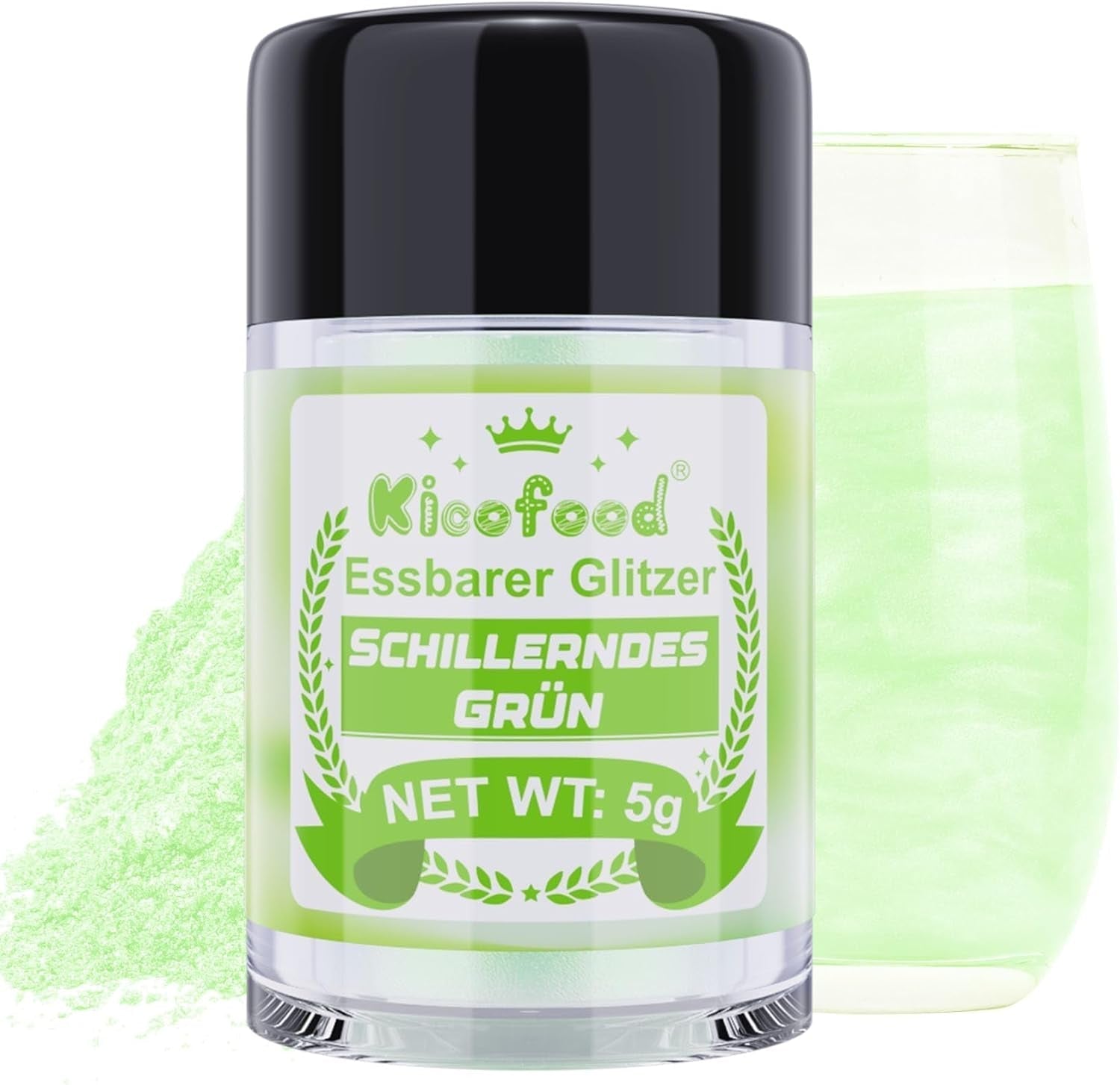 Kicofood, eetbare glitters, 5 gram, diverse kleuren Glitter Naty Shop Iriserend groen