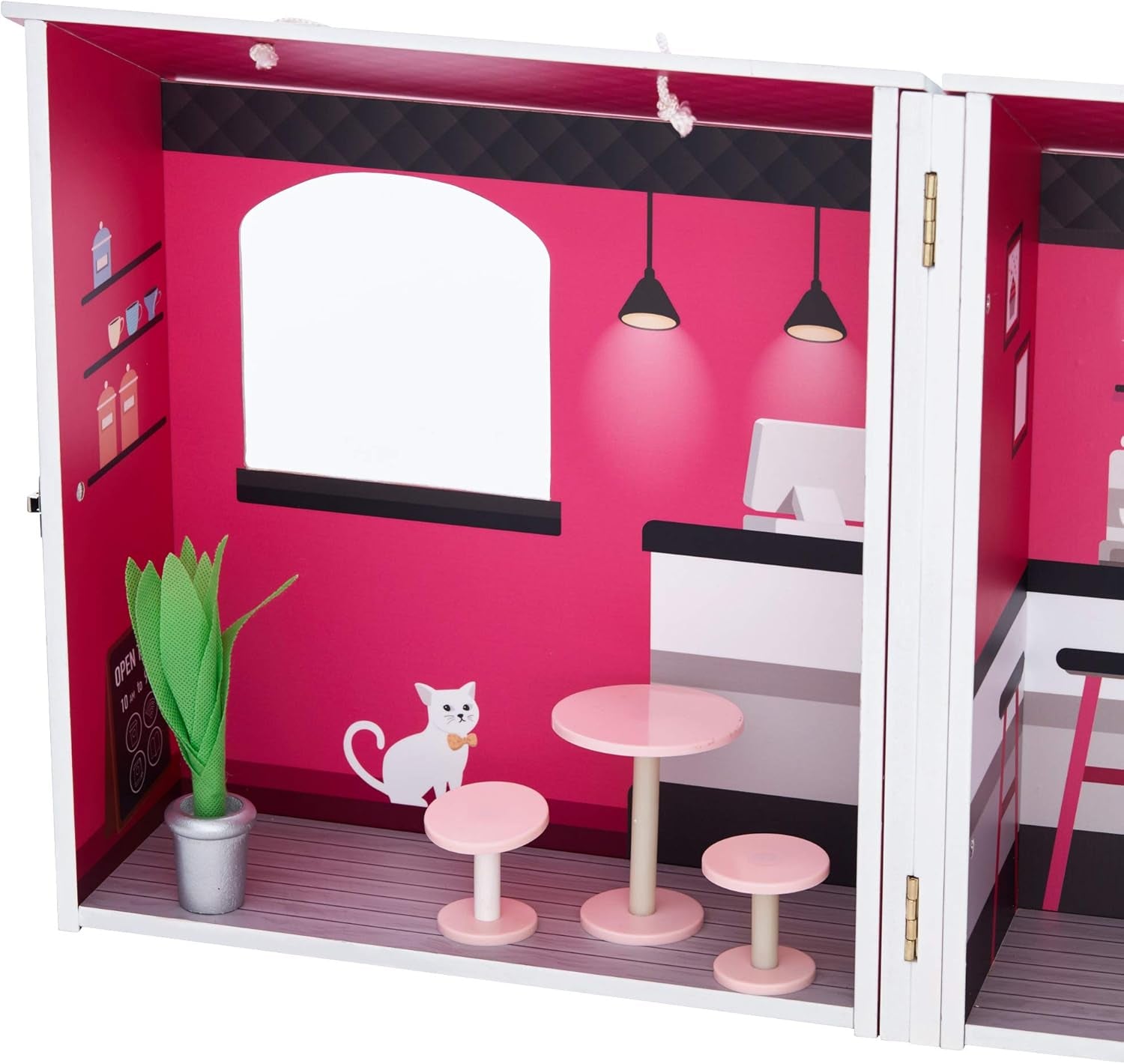 Teamson Kids - Dreamland City Café Poppenhuis 30cm - Roze/Wit/Zwart