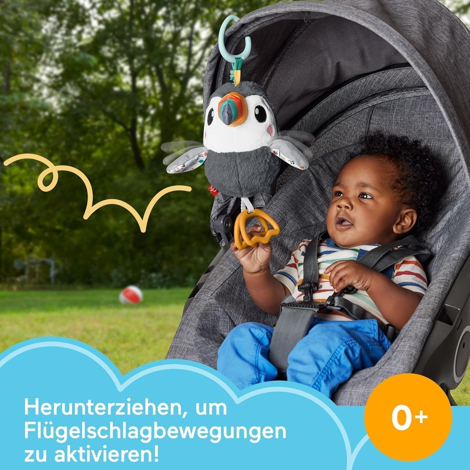 FISHER-PRICE Flap & Go Toekan - Wandelwagenknuffel Bevordert de fijne motoriek en zintuiglijke vaardigheden bij pasgeborenen vanaf de geboorte HNX66 Babyspeelgoed Naty Shop