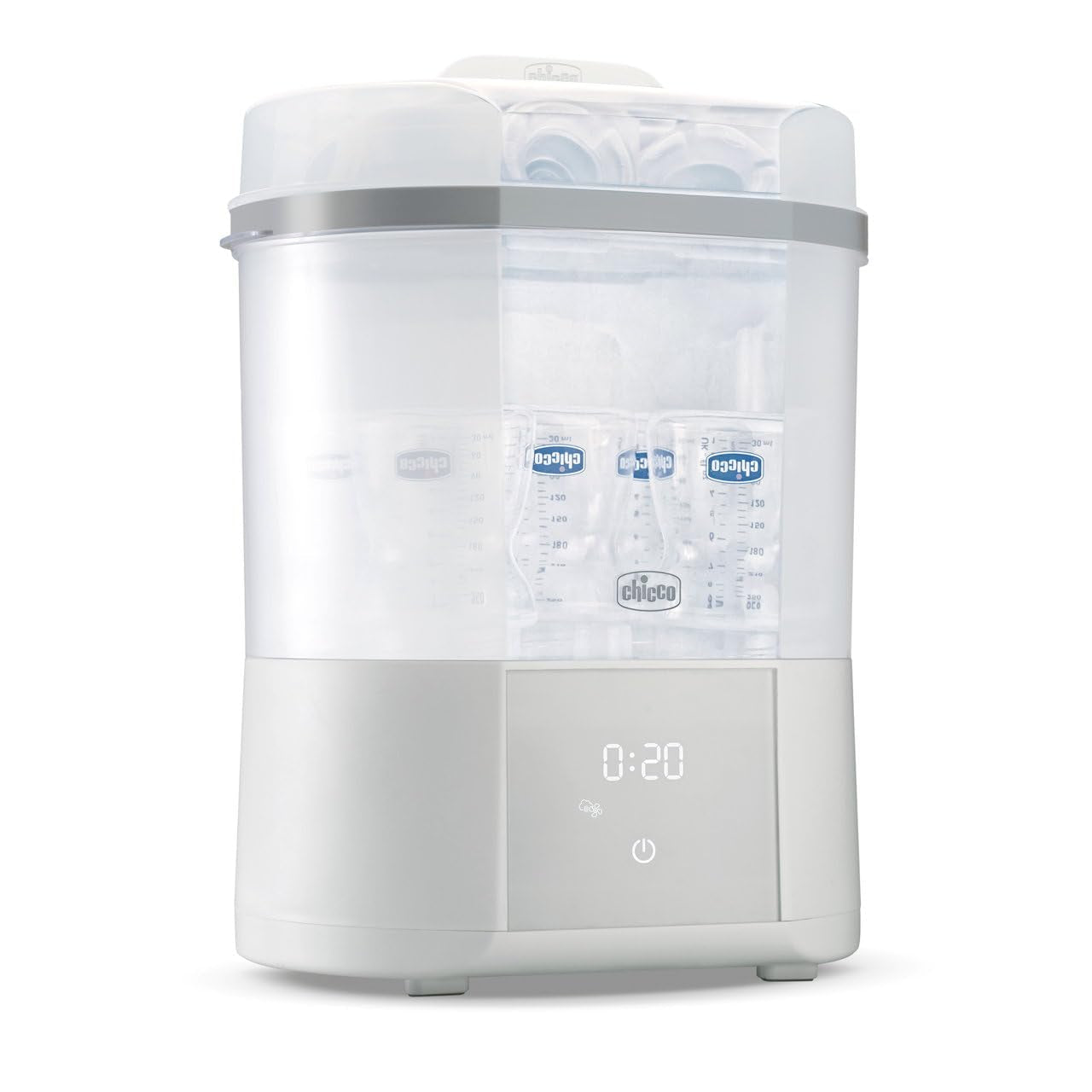 Chicco modulaire sterilisator met droogfunctie, babyflessensterilisator, bijtring en fopspeen met auto-stop, magnetronbestendig, geschikt voor het steriliseren van maximaal 6 flessen van 330 ml